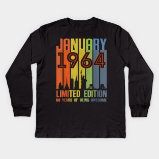 January 1964 60 Years Of Being Awesome Limited Edition Kids Long Sleeve T-Shirt